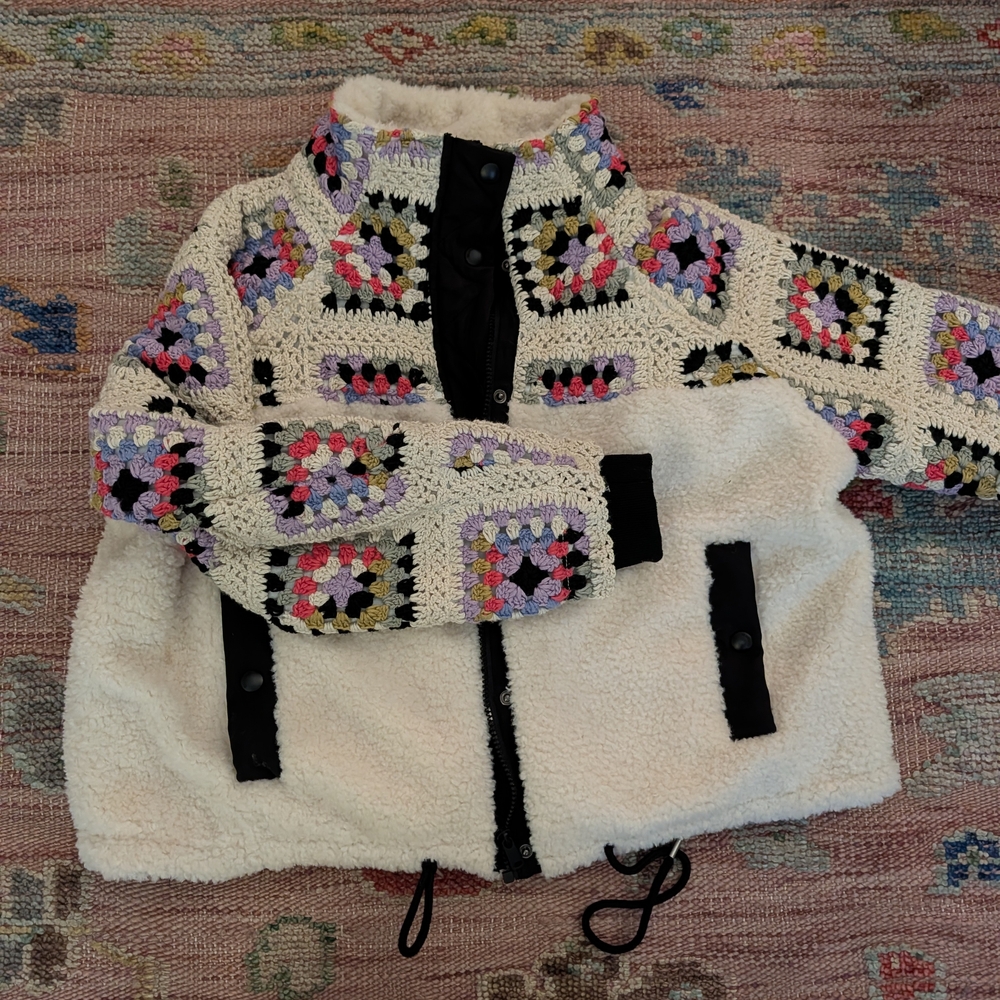 Blank NYC Crochet Puffer Jacket - White and Black